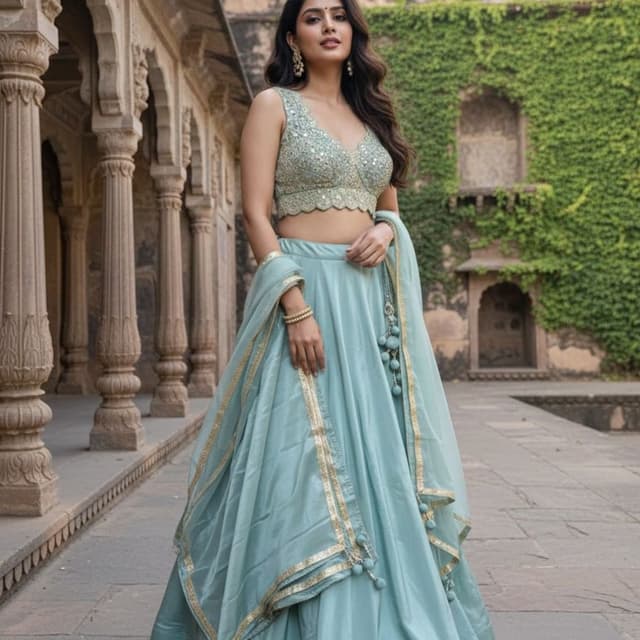 Seafoam green and gold Lehenga Choli
