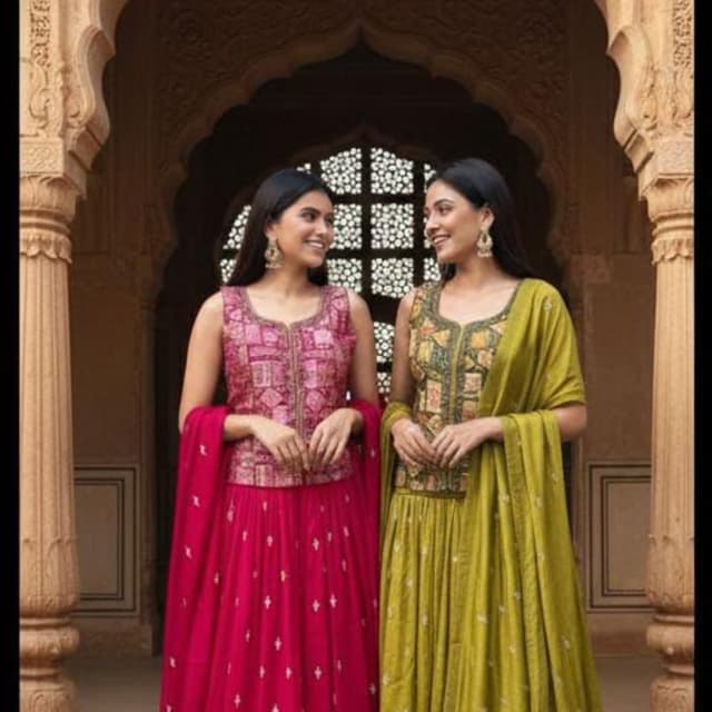 Pink, Green, Gold Lehenga Choli