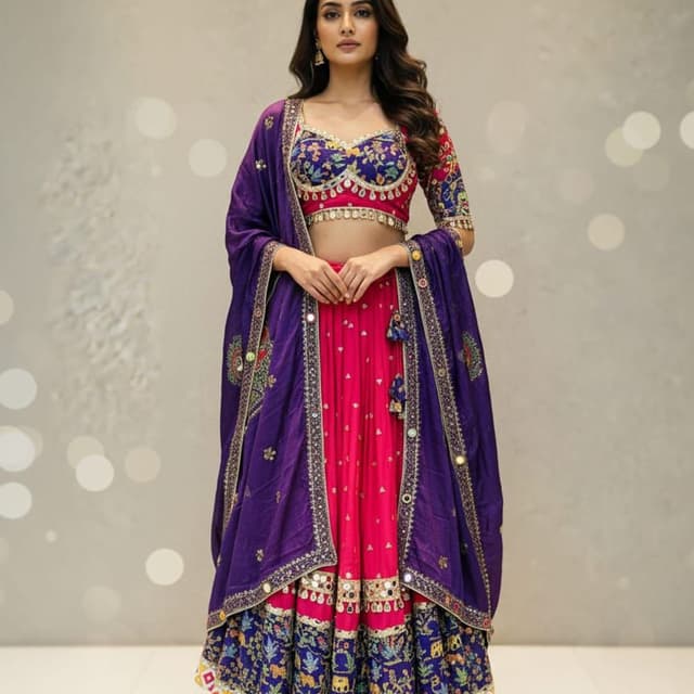 Magenta, Purple, Blue, Gold Lehenga Choli