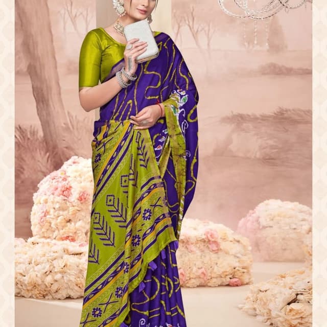 Purple, Green, Yellow Saree