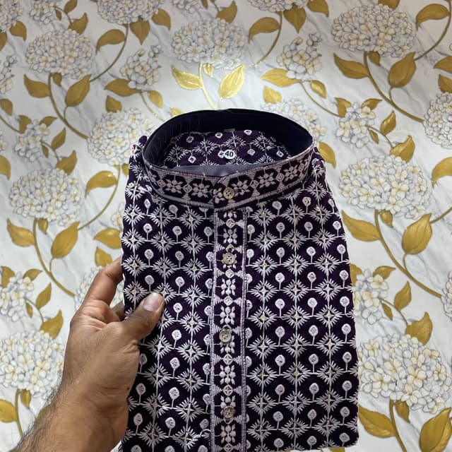 Deep Purple with White and a hint of dark blue Kurta