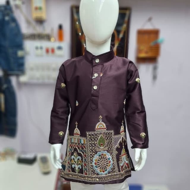 Deep maroon with multicolor embroidery Kurta