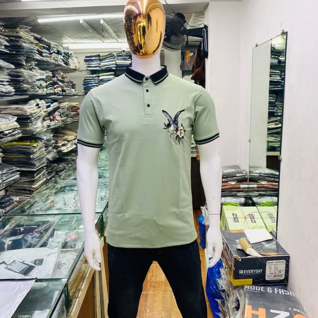 Sage Green, Black, White Polo Shirt