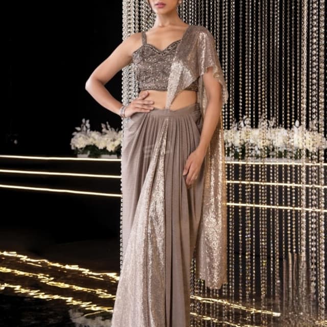 Taupe and Gold Saree Set