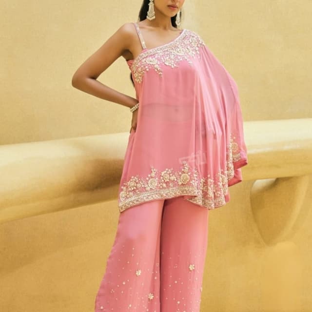 Pink with Gold accents Kurta and Palazzo set