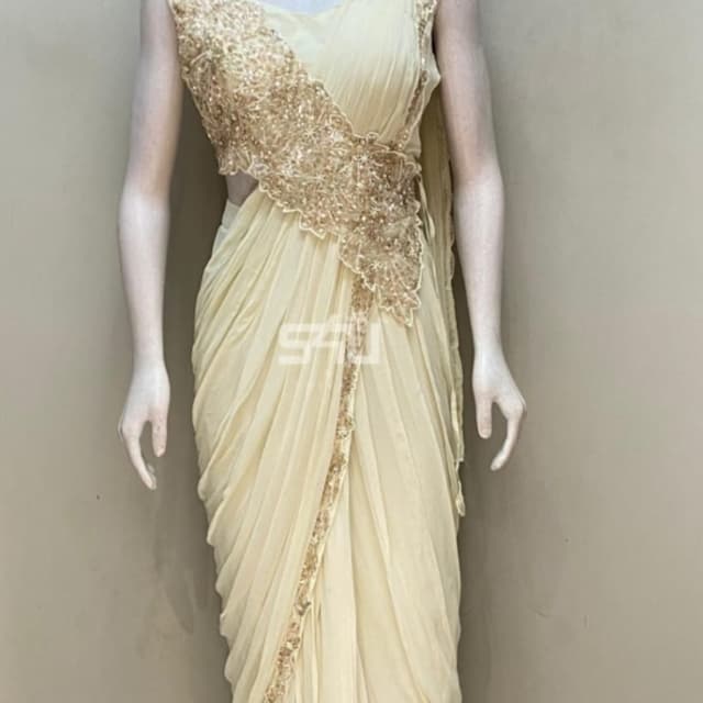 Ivory and Gold Saree Gown
