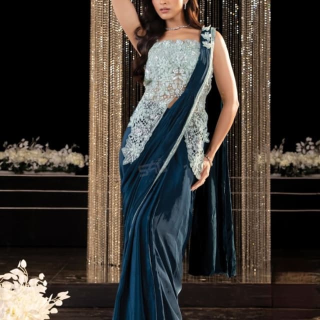 Teal and Pastel Green Saree