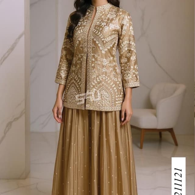 Gold and White Jacket and Skirt Set