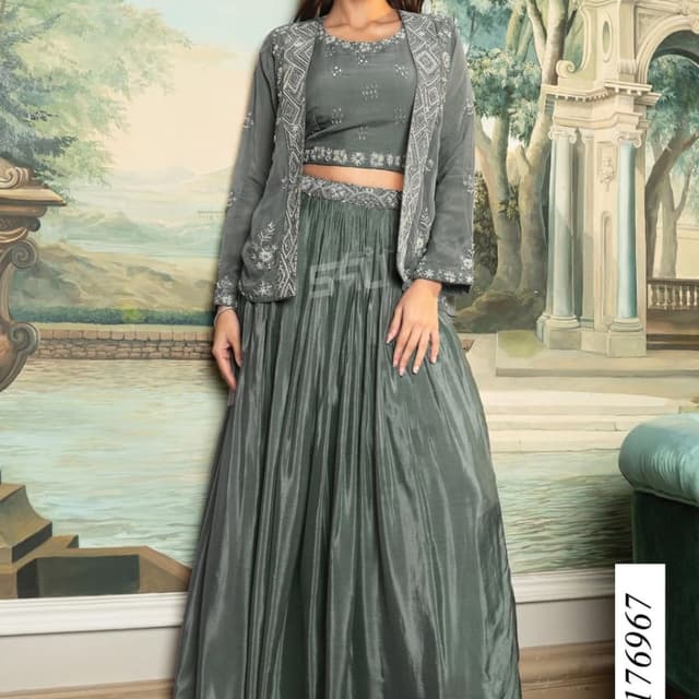 Gray Lehenga Choli with Jacket