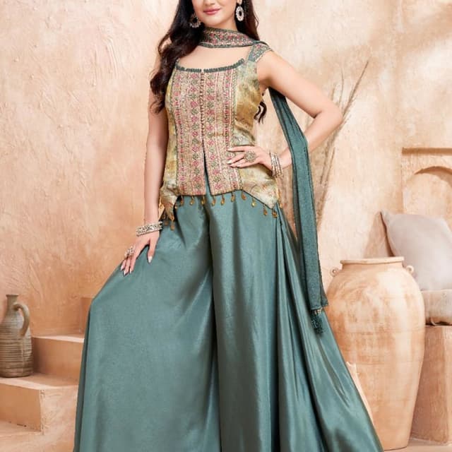 Teal, Gold, Pink, Cream Sharara Suit
