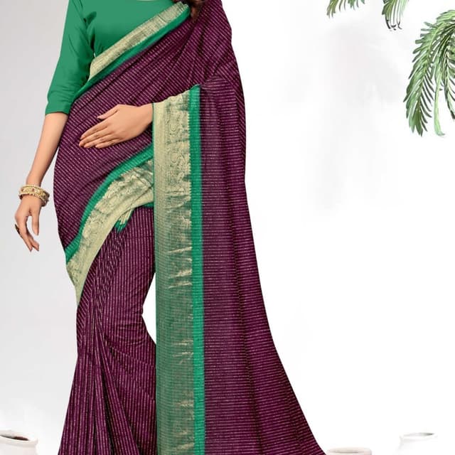 Purple, Green, Gold Saree