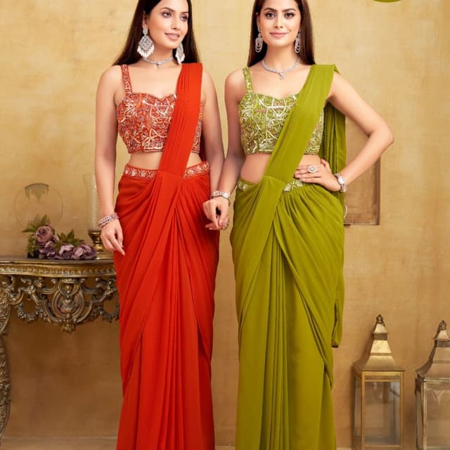 Red, Green, Gold Saree