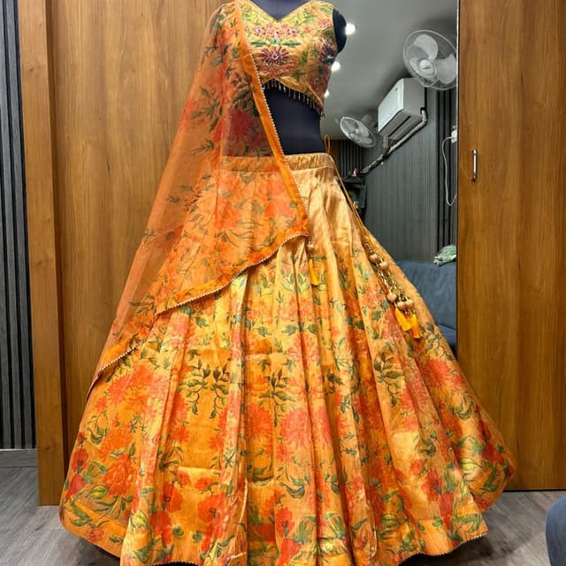 Orange, Yellow, Green, Gold Lehenga Choli