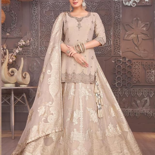 Beige and Gold Lehenga Choli