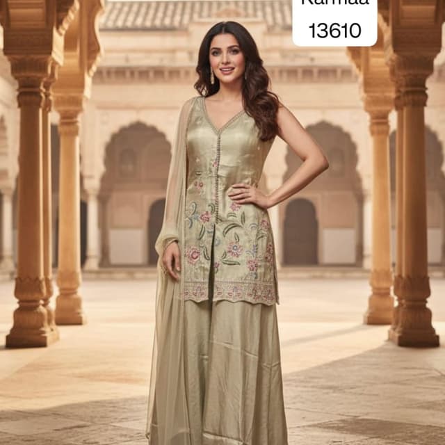 Sage Green, Pastel Pink, and Cream Sharara Suit