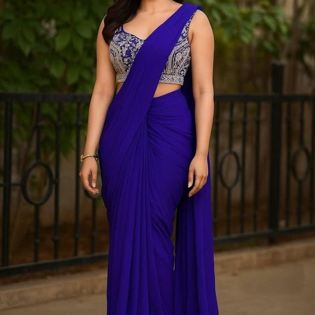 Blue, Silver Saree