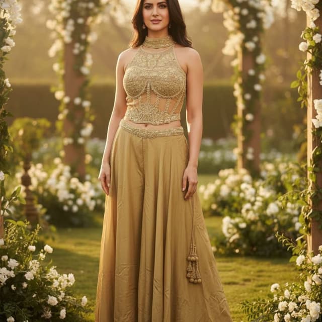 Gold and Beige Lehenga Set