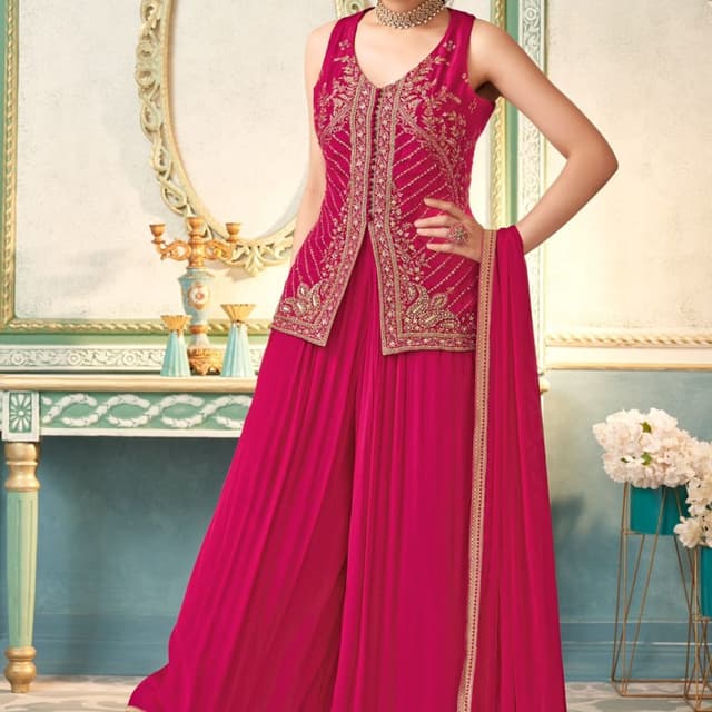 Magenta and Gold Sharara Suit