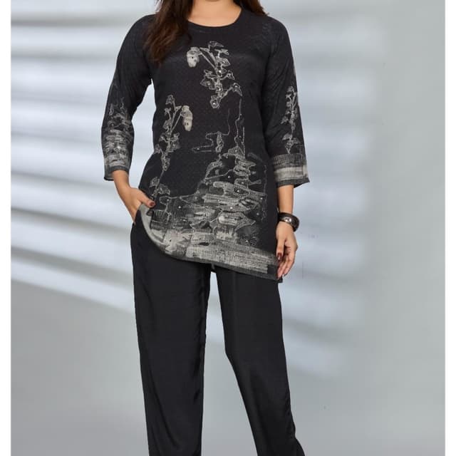 Black and Gray Top and Pants Set