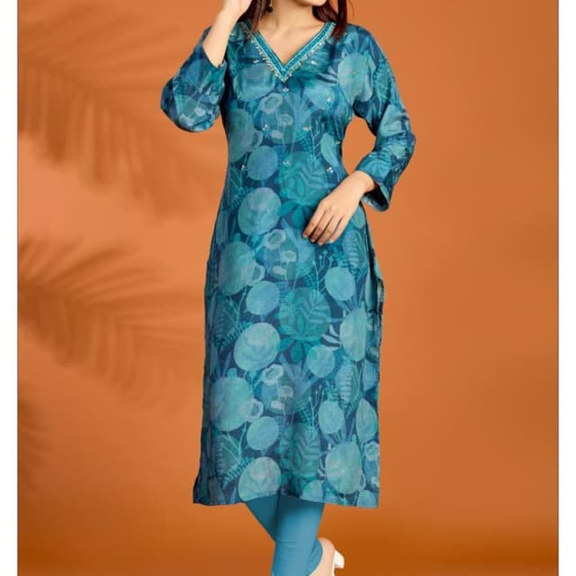 Teal, various shades of blue Kurti