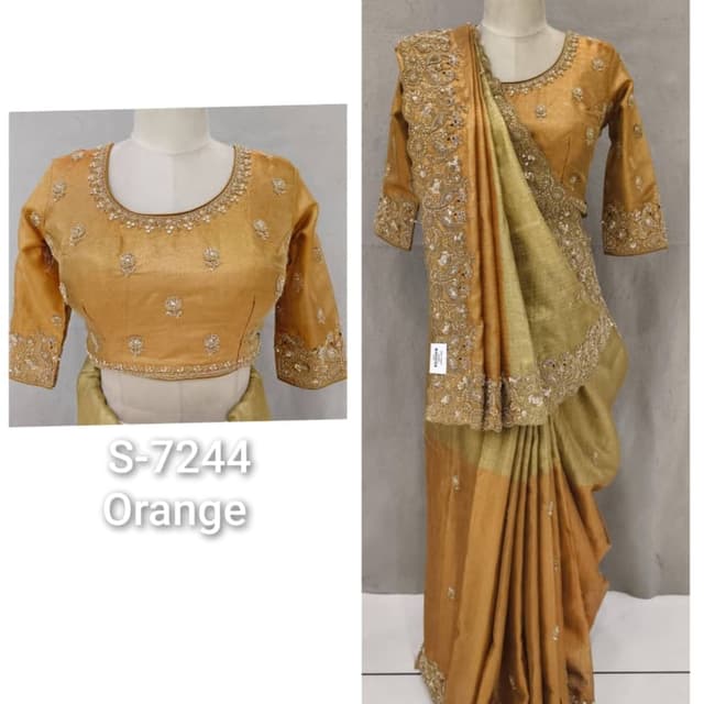 Orange and Gold Saree and Blouse