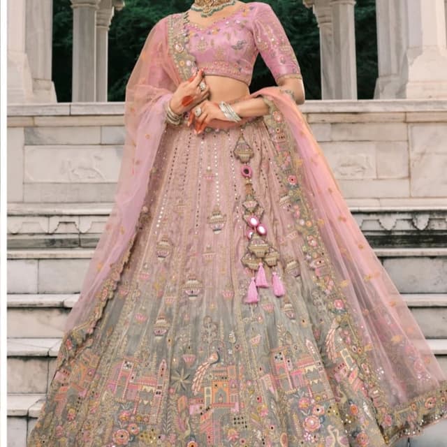 Pink, Grey, Gold Lehenga Choli