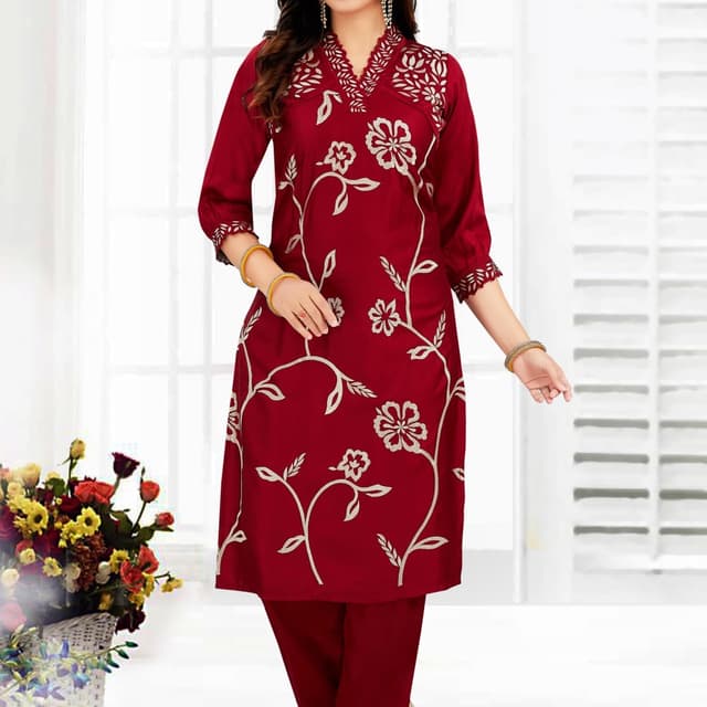 Burgundy and Cream Kurta with Pants