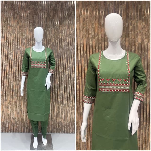 Green, Red, White Kurta with Pant