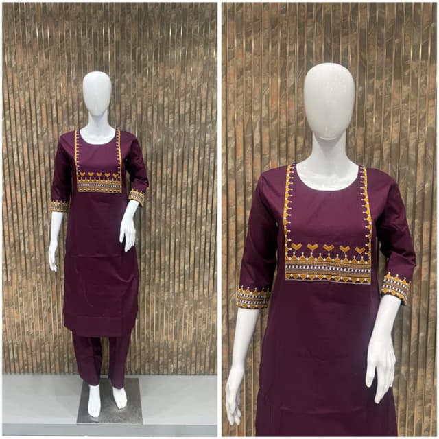 Deep Plum, Mustard Yellow, White, Black Kurta with Pant