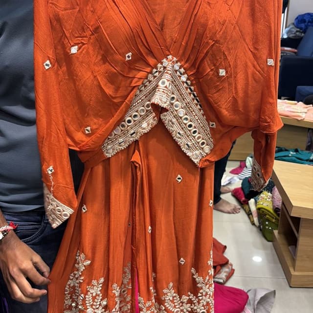 Orange, Gold, White Anarkali Suit
