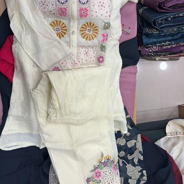 Ivory, Pink, Gold, Green Kurta with Pants
