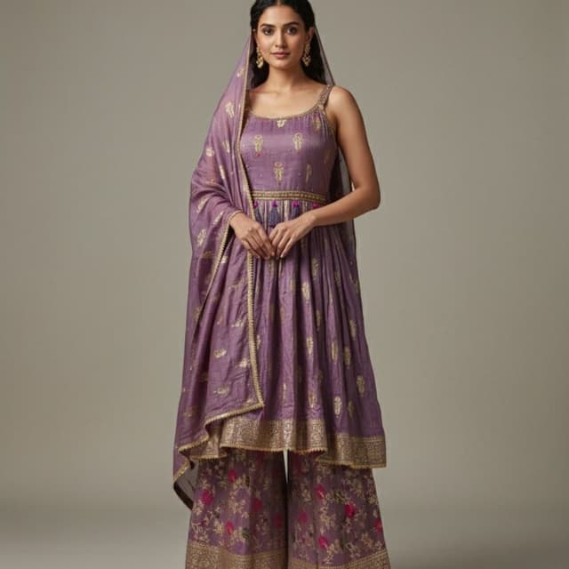 Purple, Gold, Pink Sharara Suit
