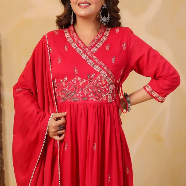 Red, White, Green, Brown Dress