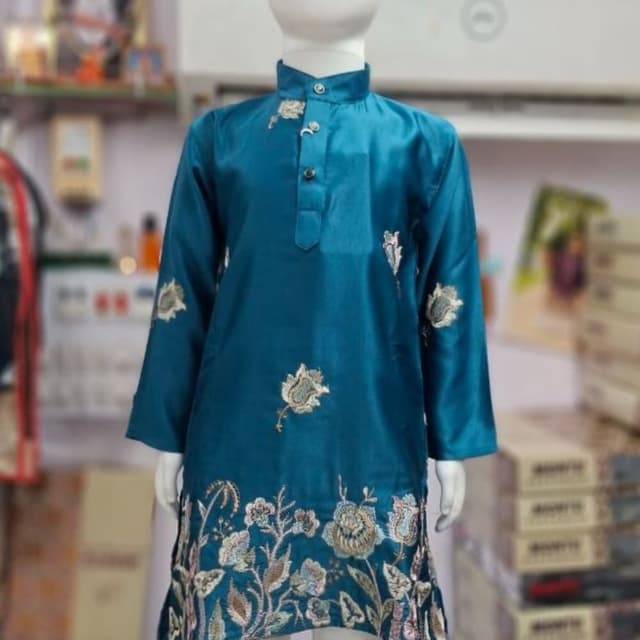 Teal with gold, beige, and pastel accents Kurta