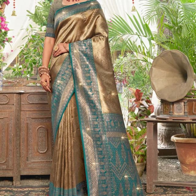Gold and Teal Saree