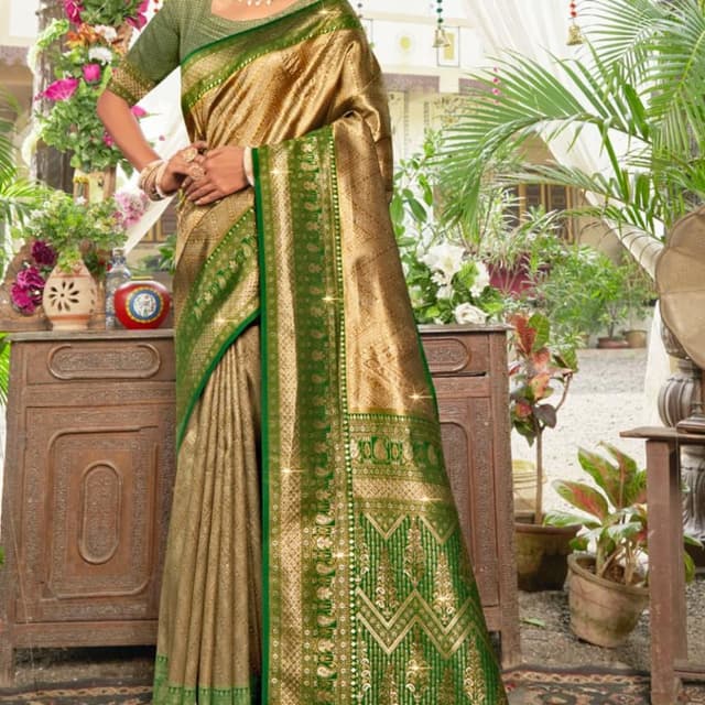 Gold and Green Saree