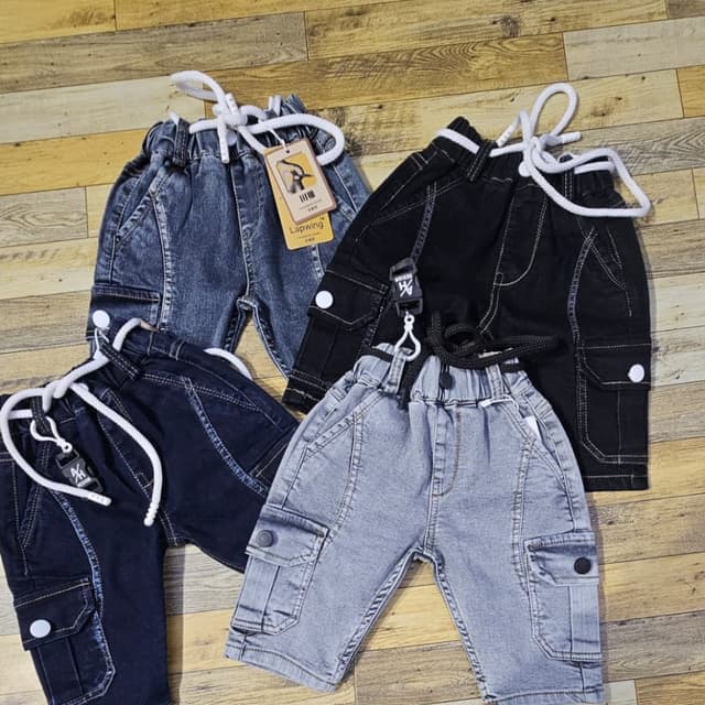 Various shades of blue, black, and gray. Shorts