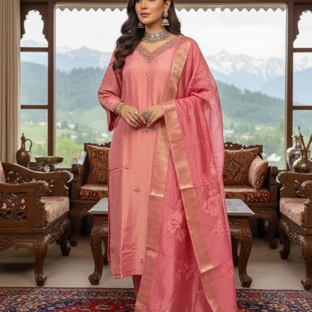 Peach and Gold Salwar Kameez with Dupatta