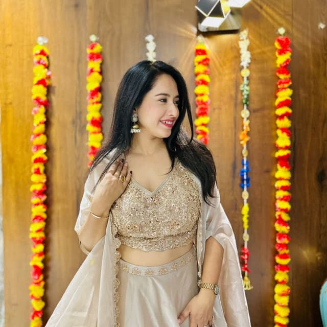 Beige, Gold Lehenga Choli