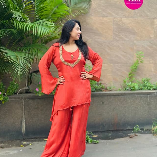 Red Kurta with Palazzo Pants