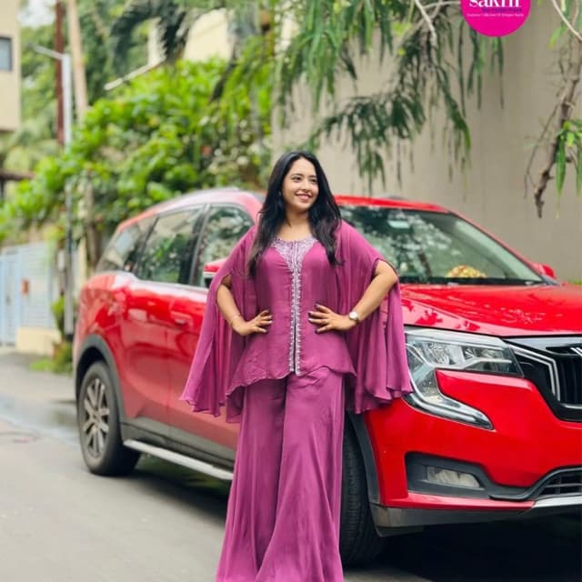 Magenta Kurta and Palazzo Set with Cape