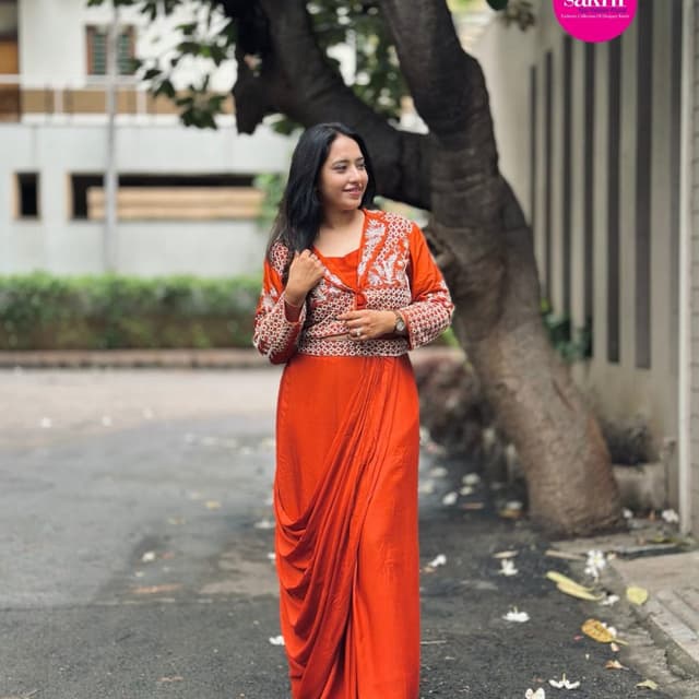 Orange and White Dress with Jacket