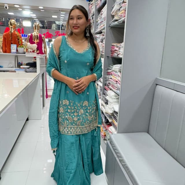 Teal and Gold Sharara Suit