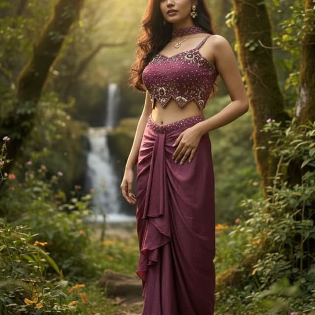 Mauve, Gold Lehenga Choli