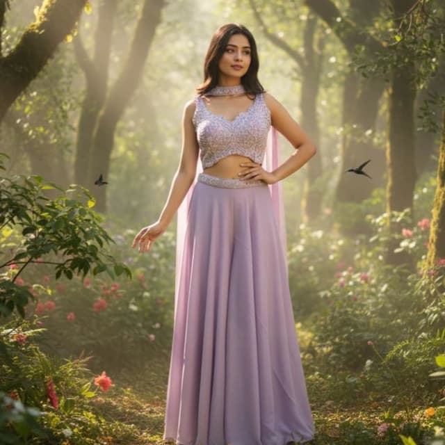 Lavender, Silver Lehenga Set