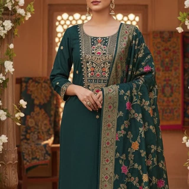 Teal, Gold, Pink, Orange Salwar Kameez with Dupatta