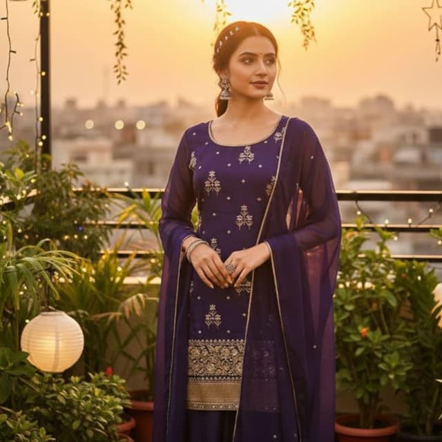 Deep Purple and Gold Salwar Suit