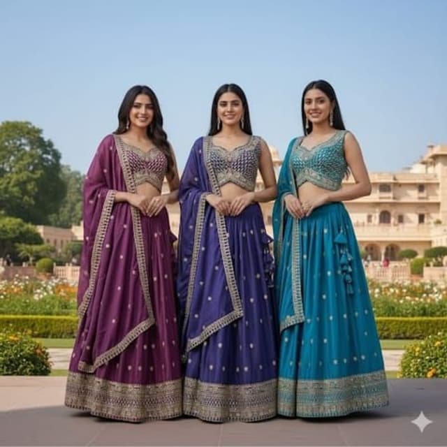Purple, Blue, Teal with Gold Lehenga Choli