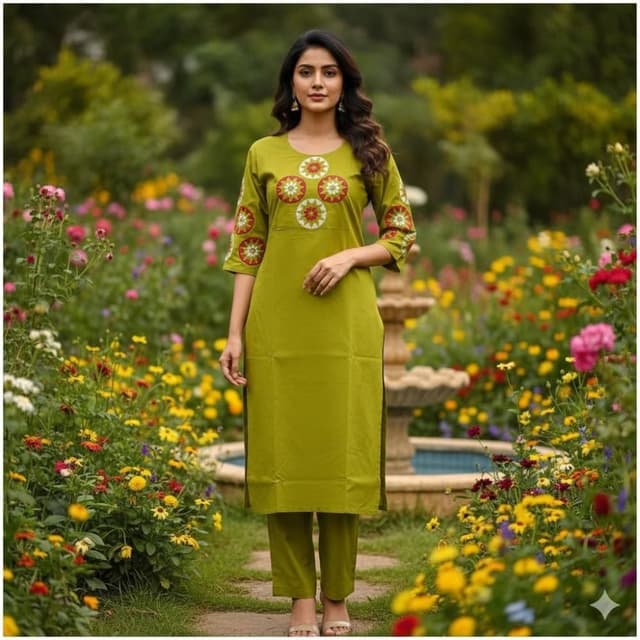 Green, Red, White, and Yellow Kurta Set