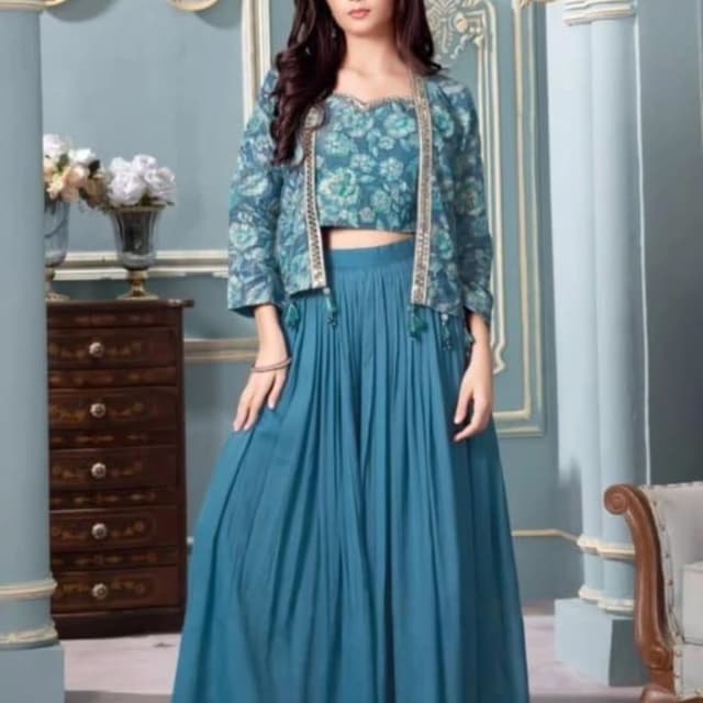 Teal, Blue, White Skirt Set